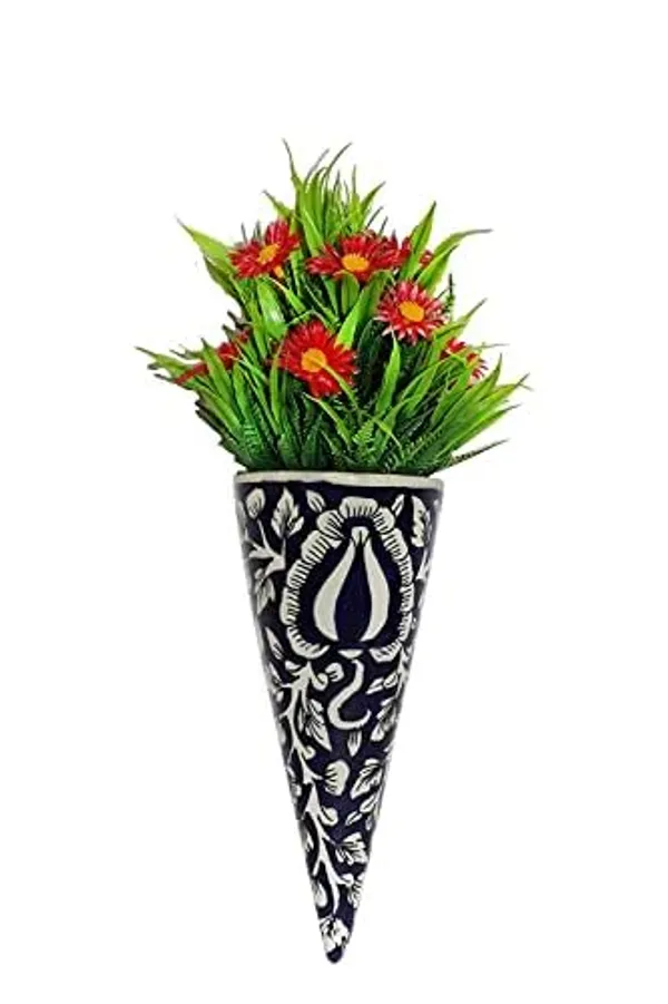 Handicrafts_Ceramic_Pottery_Style_Cone_Planter_For_Home_Balcony_And_Living_Room_|_Flower_Vase_Planter_Floral_Cones_Decorative_Wall_Hanging_Planter_Pots_(Blue)