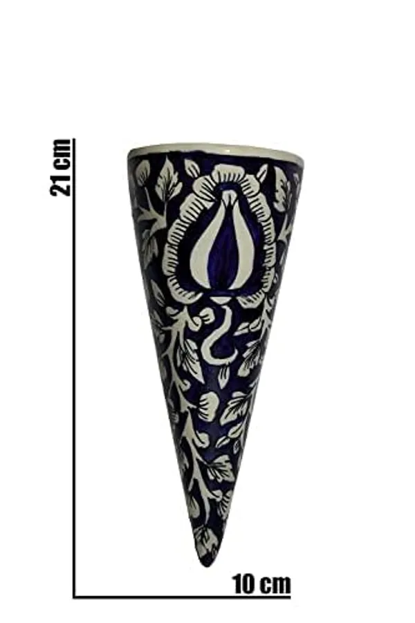 Handicrafts_Ceramic_Pottery_Style_Cone_Planter_For_Home_Balcony_And_Living_Room_|_Flower_Vase_Planter_Floral_Cones_Decorative_Wall_Hanging_Planter_Pots_(Blue)