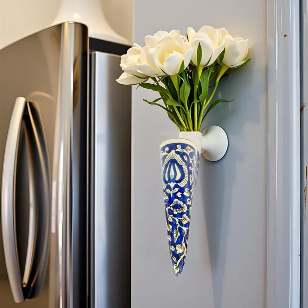 Handicrafts_Ceramic_Pottery_Style_Cone_Planter_For_Home_Balcony_And_Living_Room_|_Flower_Vase_Planter_Floral_Cones_Decorative_Wall_Hanging_Planter_Pots_(Blue)