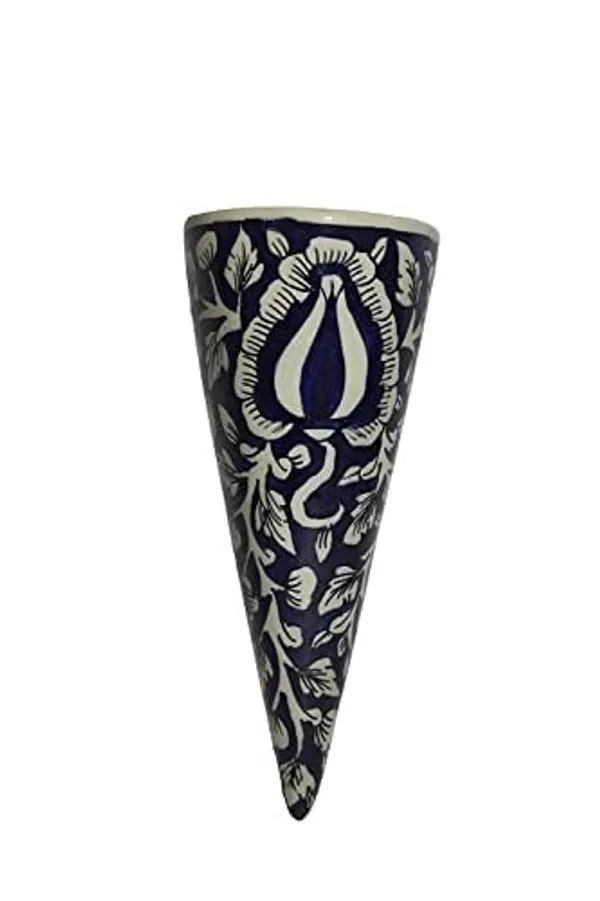 Handicrafts_Ceramic_Pottery_Style_Cone_Planter_For_Home_Balcony_And_Living_Room_|_Flower_Vase_Planter_Floral_Cones_Decorative_Wall_Hanging_Planter_Pots_(Blue)