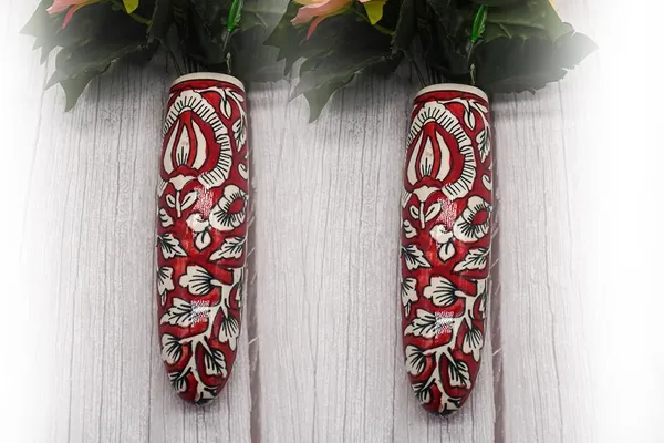 Ceramic_Pottery_Style_Cone_Planter_For_Home_Balcony_And_Living_Room_|_Flower_Vase_Planter_Floral_Cones_Decorative_Wall_Hanging_Planter_Pots_(Oval_(Red))