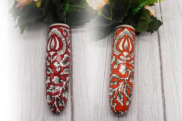 Ceramic_Pottery_Style_Cone_Planter_For_Home_Balcony_And_Living_Room_|_Flower_Vase_Planter_Floral_Cones_Decorative_Wall_Hanging_Planter_Pots_(Oval_(Orange_&_Red))