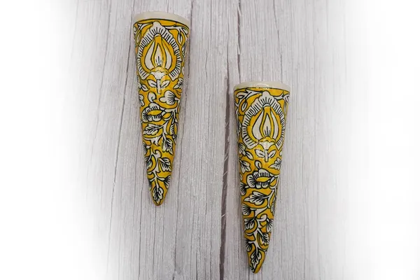 Handicrafts_Ceramic_Pottery_Style_Cone_Planter_For_Home_Balcony_And_Living_Room_|_Flower_Vase_Planter_Floral_Cones_Decorative_Wall_Hanging_Planter_Pots_(Cone_(Yellow))