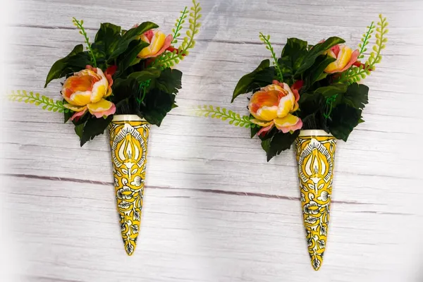 Handicrafts_Ceramic_Pottery_Style_Cone_Planter_For_Home_Balcony_And_Living_Room_|_Flower_Vase_Planter_Floral_Cones_Decorative_Wall_Hanging_Planter_Pots_(Cone_(Yellow))