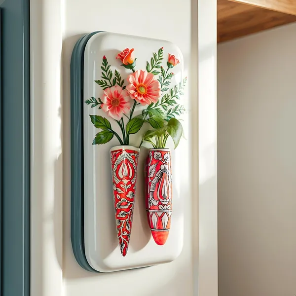 Handicrafts_Ceramic_Pottery_Style_Cone_And_Oval_Planter_For_Home_Balcony_And_Living_Room_|_Flower_Vase_Planter_Decorative_For_Wall_Hanging_Planter_Pots_-_Pack_Of_2_(Red-Oval+_Yellow-Cone)