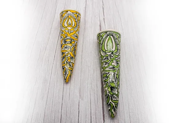 Handicrafts_Ceramic_Pottery_Style_Cone_Planter_For_Home_Balcony_And_Living_Room_|_Flower_Vase_Planter_Floral_Cones_Decorative_Wall_Hanging_Planter_Pots_(Cone_(Green+Yellow))