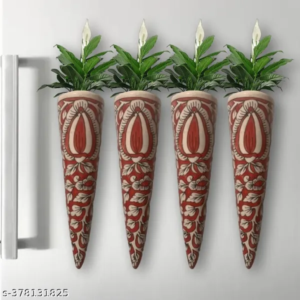 Ceramic_Pottery_Style_Cone_Planter_For_Home_Balcony_And_Living_Room_|_Flower_Vase_Planter_Floral_Cones_Decorative_Wall_Hanging_Planter_Pots_(Cone_(Red))