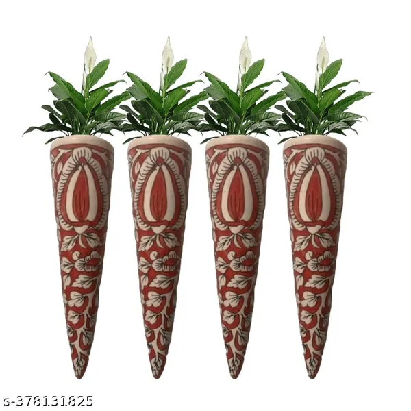 Ceramic_Pottery_Style_Cone_Planter_For_Home_Balcony_And_Living_Room_|_Flower_Vase_Planter_Floral_Cones_Decorative_Wall_Hanging_Planter_Pots_(Cone_(Red))