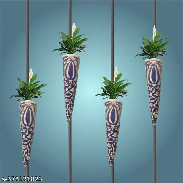 Ceramic_Pottery_Style_Cone_Planter_For_Home_Balcony_And_Living_Room_|_Flower_Vase_Planter_Floral_Cones_Decorative_Wall_Hanging_Planter_Pots_(Cone_(Blue))
