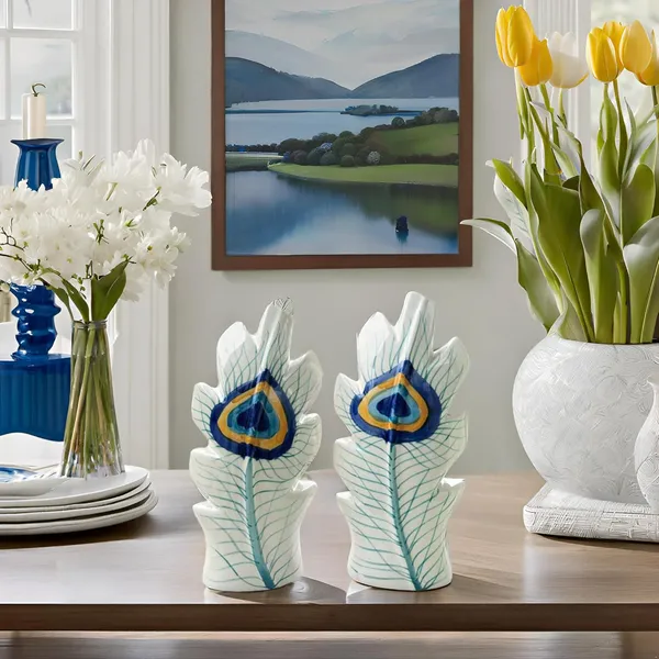 _Ceramic_Peacock_Feather_Flower_Vases_Off-White_(Pack_Of_2)_|_Handcrafted_Planter_Pots_For_Home_Decor,_Center_Table,_Shelf_&_Bedroom_Corners