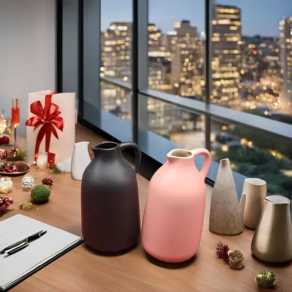 Handicrafts_Ceramic_Flower_Vase_In_Bottle_Shape__Stylish_Bottle_Shape_Design,_Ideal_For_Office_And_Living_Room_Centerpieces,_Elegant_Pot_For_Modern_Home_Decor_(Black_&_Pink)