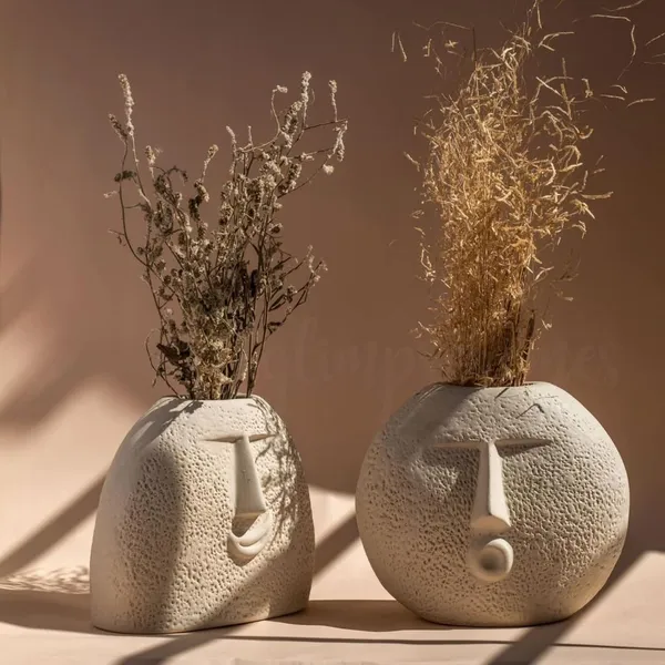 Ceramic_Tribal_Face_Vases_Pack_Of_2_|_Face_Shaped_Decorative_Flower_Pots_For_Living_Room_&_Bedroom_|_Unique_Home_Decoration_Items