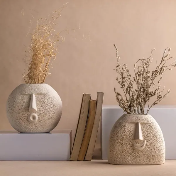 Ceramic_Tribal_Face_Vases_Pack_Of_2_|_Face_Shaped_Decorative_Flower_Pots_For_Living_Room_&_Bedroom_|_Unique_Home_Decoration_Items