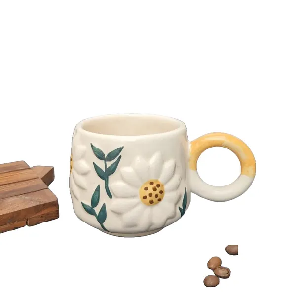 Sunflower_Blossom_Sculpted_Handmade_Ceramic_Cup_Gift_To_Best_Friend_Coffee/Tea/Milk/Green_Tea/Cold_Coffee_Mugs/Cup_Microwave,_Dishwasher_Safe_-_Sunflower_250_Ml_(Set_Of_1)
