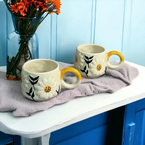 Sunflower_Blossom_Sculpted_Handmade_Ceramic_Cup_Gift_To_Best_Friend_Coffee/Tea/Milk/Green_Tea/Cold_Coffee_Mugs/Cup_Microwave,_Dishwasher_Safe_-_Sunflower_250_Ml_(Set_Of_1)