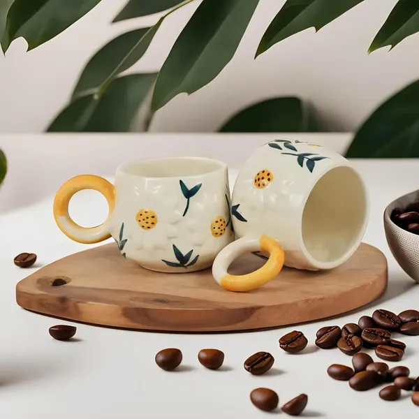 Sunflower_Blossom_Sculpted_Handmade_Ceramic_Cup_Gift_To_Best_Friend_Coffee/Tea/Milk/Green_Tea/Cold_Coffee_Mugs/Cup_Microwave,_Dishwasher_Safe_-_Sunflower_250_Ml_(Set_Of_1)