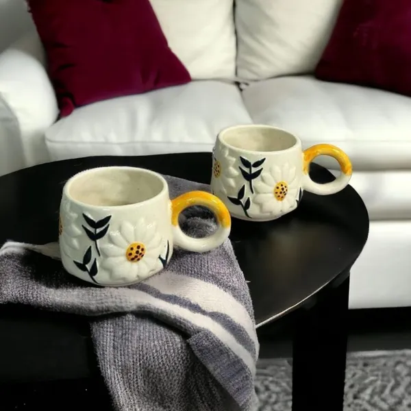 Sunflower_Blossom_Sculpted_Handmade_Ceramic_Cup_Gift_To_Best_Friend_Coffee/Tea/Milk/Green_Tea/Cold_Coffee_Mugs/Cup_Microwave,_Dishwasher_Safe_-_Sunflower_250_Ml_(Set_Of_1)