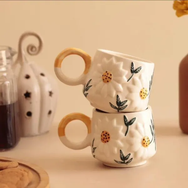 Sunflower_Blossom_Sculpted_Handmade_Ceramic_Cup_Gift_To_Best_Friend_Coffee/Tea/Milk/Green_Tea/Cold_Coffee_Mugs/Cup_Microwave,_Dishwasher_Safe_-_Sunflower_250_Ml_(Set_Of_2)