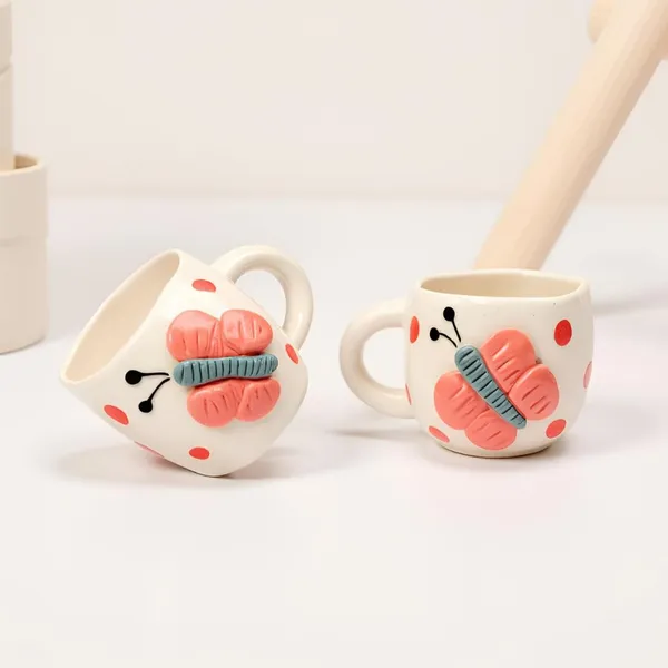 Handmade_Butterfly_Ceramic_Mug_|_Cute_Butterfly_&_Polka_Dot_Design_|_Coffee,_Tea,_Milk_Cup_|_Gift_For_Girls_&_Kids_|_White_&_Pink_(2_Piece)