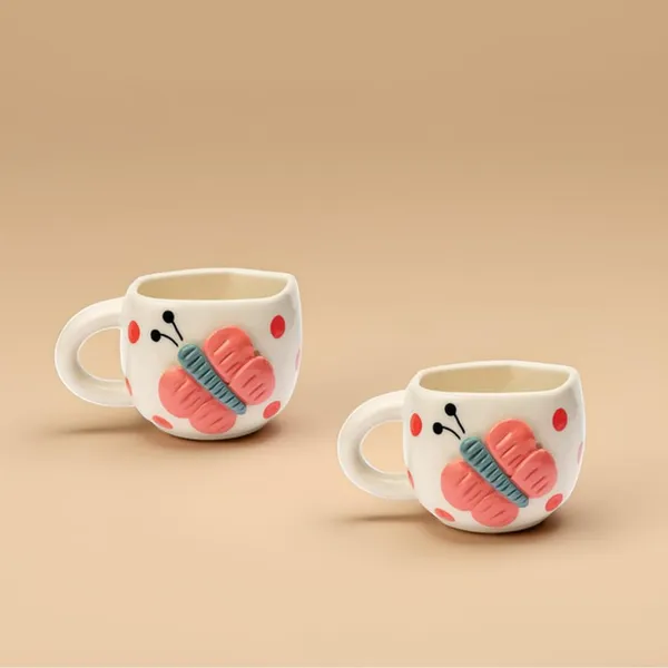 Handmade_Butterfly_Ceramic_Mug_|_Cute_Butterfly_&_Polka_Dot_Design_|_Coffee,_Tea,_Milk_Cup_|_Gift_For_Girls_&_Kids_|_White_&_Pink_(2_Piece)