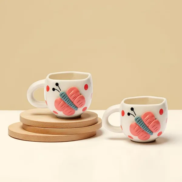 Handmade_Butterfly_Ceramic_Mug_|_Cute_Butterfly_&_Polka_Dot_Design_|_Coffee,_Tea,_Milk_Cup_|_Gift_For_Girls_&_Kids_|_White_&_Pink_(2_Piece)