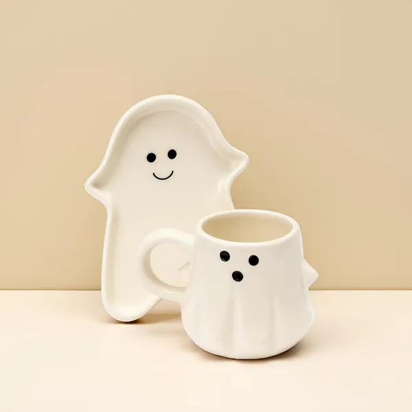 Ghost-Themed_Ceramic_Mug_&_Plate_Set_|_Cute_Ghost_Design_Cup_With_Tray_For_Coffee,_Tea_&_Snacks_|_White
