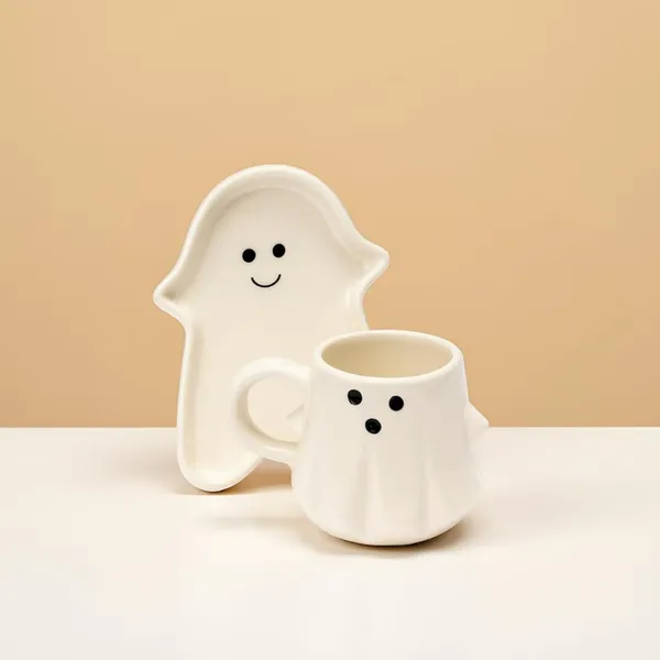 Ghost-Themed_Ceramic_Mug_&_Plate_Set_|_Cute_Ghost_Design_Cup_With_Tray_For_Coffee,_Tea_&_Snacks_|_White
