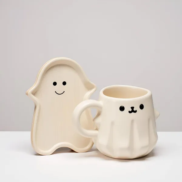 Ghost-Themed_Ceramic_Mug_&_Plate_Set_|_Cute_Ghost_Design_Cup_With_Tray_For_Coffee,_Tea_&_Snacks_|_White