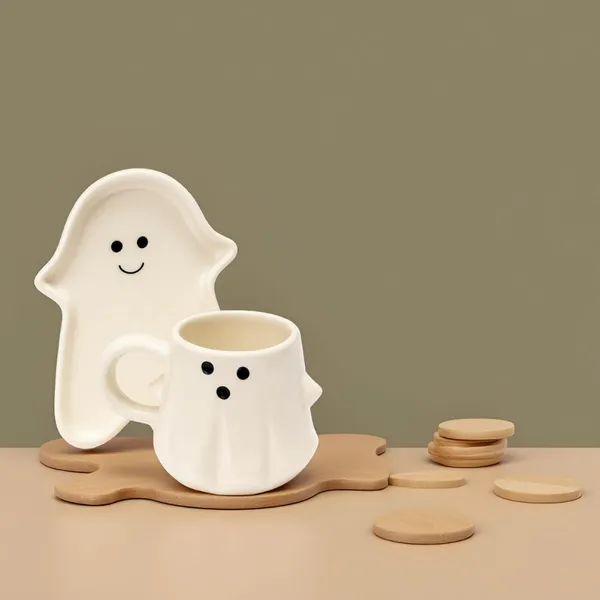 Ghost-Themed_Ceramic_Mug_&_Plate_Set_|_Cute_Ghost_Design_Cup_With_Tray_For_Coffee,_Tea_&_Snacks_|_White