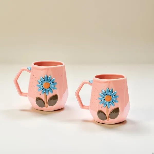 Handmade_Flower_Ceramic_Mug_|_Pink_Cup_With_Embossed_Blue_Daisy_Design_|_Coffee,_Tea,_Milk_Mug_|_Gift_For_Girls,_Friends_&_Family_|_(2_Piece)