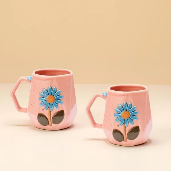 Handmade_Flower_Ceramic_Mug_|_Pink_Cup_With_Embossed_Blue_Daisy_Design_|_Coffee,_Tea,_Milk_Mug_|_Gift_For_Girls,_Friends_&_Family_|_(2_Piece)