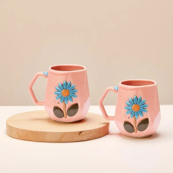Handmade_Flower_Ceramic_Mug_|_Pink_Cup_With_Embossed_Blue_Daisy_Design_|_Coffee,_Tea,_Milk_Mug_|_Gift_For_Girls,_Friends_&_Family_|_(2_Piece)
