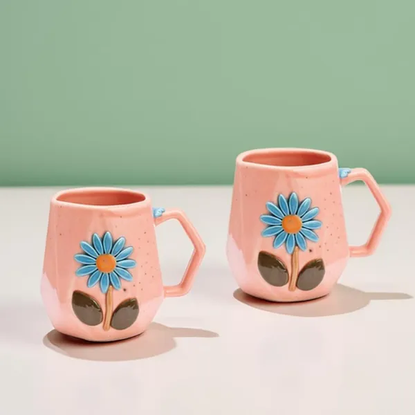 Handmade_Flower_Ceramic_Mug_|_Pink_Cup_With_Embossed_Blue_Daisy_Design_|_Coffee,_Tea,_Milk_Mug_|_Gift_For_Girls,_Friends_&_Family_|_(2_Piece)