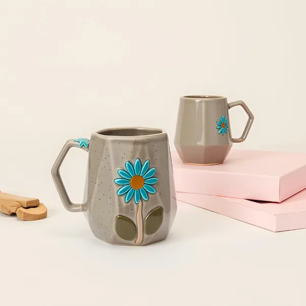 Handmade_Flower_Ceramic_Mug_|_Grey_Cup_With_Embossed_Blue_Daisy_Design_|_Coffee,_Tea,_Milk_Mug_|_Gift_For_Girls,_Friends_&_Family_|_(2_Piece)