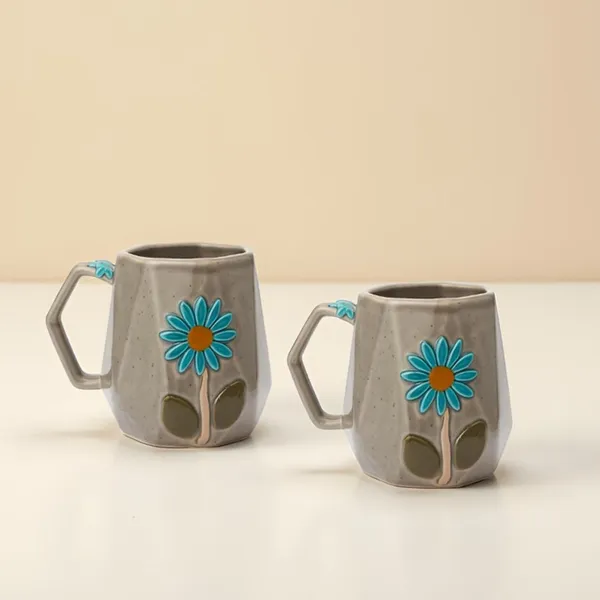 Handmade_Flower_Ceramic_Mug_|_Grey_Cup_With_Embossed_Blue_Daisy_Design_|_Coffee,_Tea,_Milk_Mug_|_Gift_For_Girls,_Friends_&_Family_|_(2_Piece)