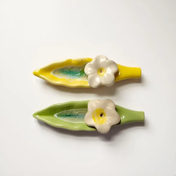 Leaf_Ceramic_Incense_Stick_Holder_Set_Of_2_|_Stylish_Leaf-Shaped_Agarbatti_Stand_For_Pooja_&_Home_Decor_Decorative_Ceramic_Showpiece_(Yellow-Green)