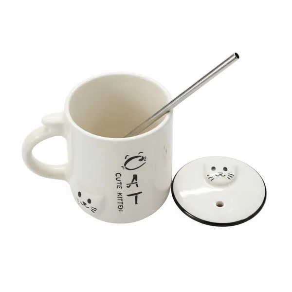 Cute_Kitten_Ceramic_Coffee_Mug_with_Lid_and_Reusable_Stainless_Steel_Straw_–_Cat_Design_Tea_Cup_for_Coffee,_Milk_&_Tea_–_Premium_Ceramic_Mug_for_Home_&_Office_(White)_Pack_of_1