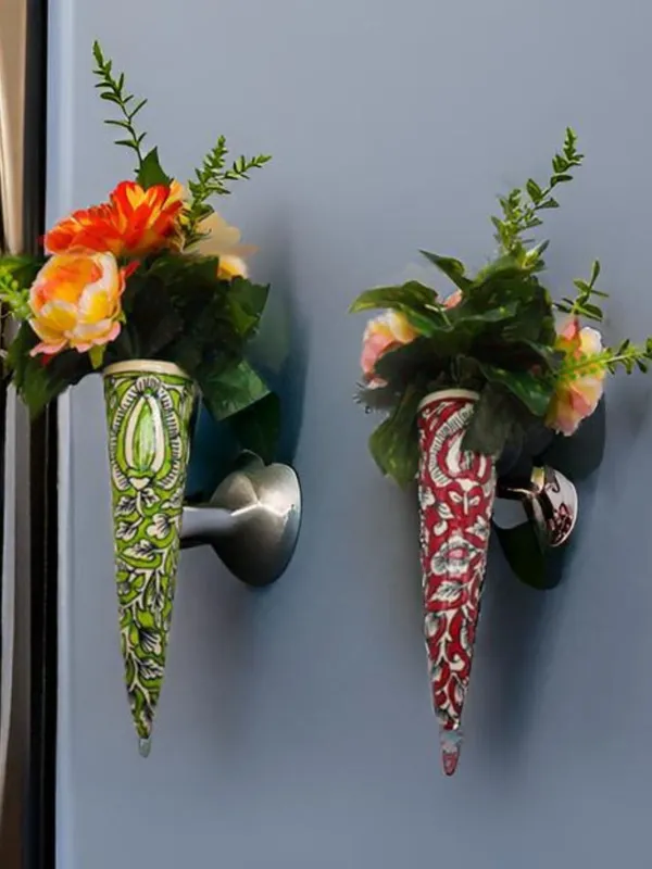 Kraftlik_Handicrafts_Ceramic_Pottery_Style_Cone_Planter_for_Home_Balcony_and_Living_Room_|_Flower_Vase_Planter_Floral_Cones_Decorative_Wall_Hanging_Planter_Pots