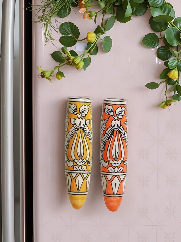 Kraftlik_Handicrafts_Ceramic_Pottery_Style_Cone_Planter_for_Home_Balcony_and_Living_Room_|_Flower_Vase_Planter_Floral_Cones_Decorative_Wall_Hanging_Planter_Pots_(Oval_(Orange+Yellow))