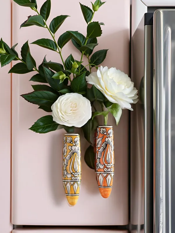 Kraftlik_Handicrafts_Ceramic_Pottery_Style_Cone_Planter_for_Home_Balcony_and_Living_Room_|_Flower_Vase_Planter_Floral_Cones_Decorative_Wall_Hanging_Planter_Pots_(Oval_(Orange+Yellow))