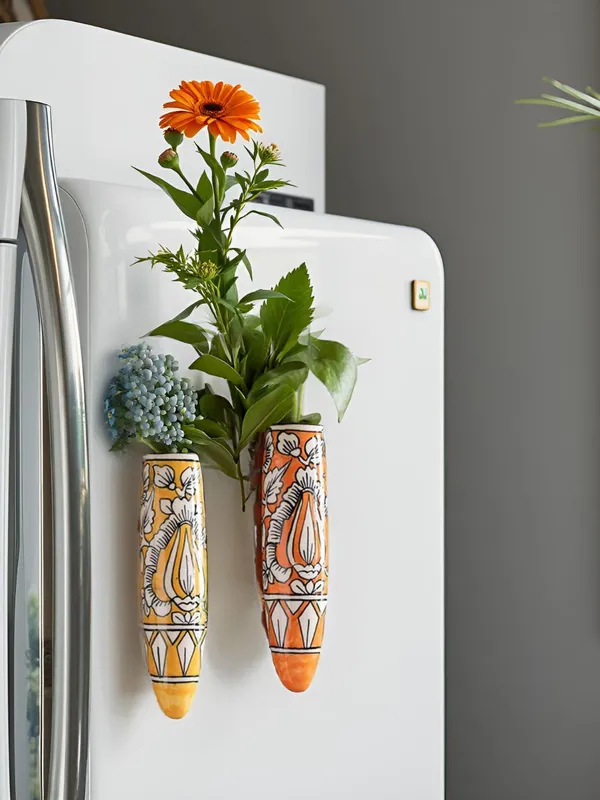 Kraftlik_Handicrafts_Ceramic_Pottery_Style_Cone_Planter_for_Home_Balcony_and_Living_Room_|_Flower_Vase_Planter_Floral_Cones_Decorative_Wall_Hanging_Planter_Pots_(Oval_(Orange+Yellow))