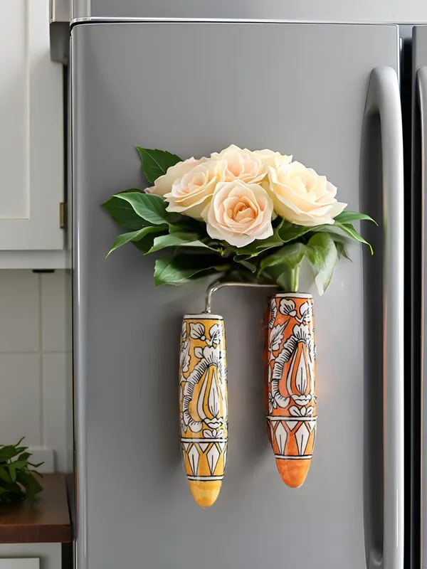 Kraftlik_Handicrafts_Ceramic_Pottery_Style_Cone_Planter_for_Home_Balcony_and_Living_Room_|_Flower_Vase_Planter_Floral_Cones_Decorative_Wall_Hanging_Planter_Pots_(Oval_(Orange+Yellow))