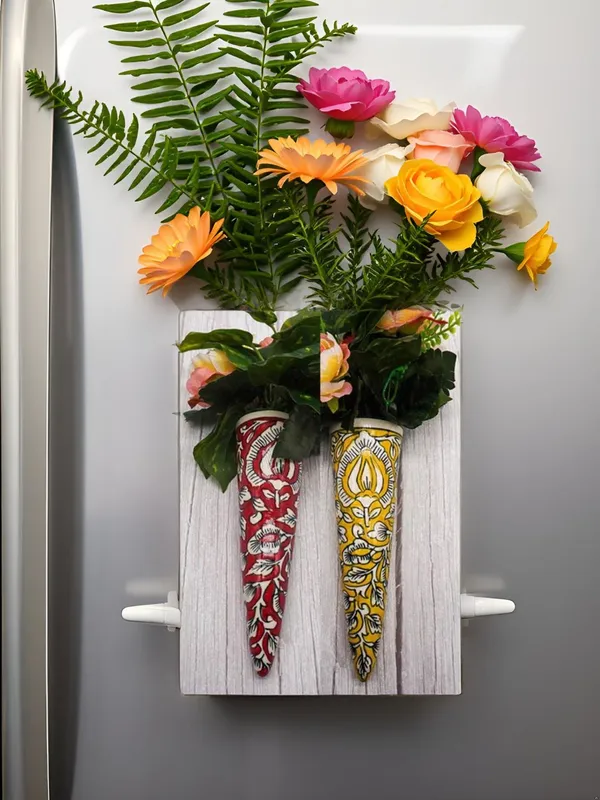 Kraftlik_Handicrafts_Ceramic_Pottery_Style_Cone_Planter_for_Home_Balcony_and_Living_Room_|_Flower_Vase_Planter_Floral_Cones_Decorative_Wall_Hanging_Planter_Pots__Red-Yellow