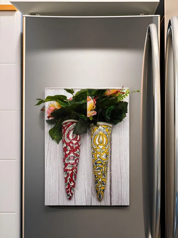 Kraftlik_Handicrafts_Ceramic_Pottery_Style_Cone_Planter_for_Home_Balcony_and_Living_Room_|_Flower_Vase_Planter_Floral_Cones_Decorative_Wall_Hanging_Planter_Pots__Red-Yellow