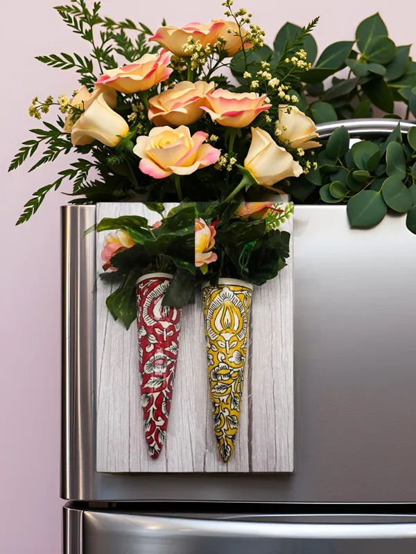 Kraftlik_Handicrafts_Ceramic_Pottery_Style_Cone_Planter_for_Home_Balcony_and_Living_Room_|_Flower_Vase_Planter_Floral_Cones_Decorative_Wall_Hanging_Planter_Pots__Red-Yellow