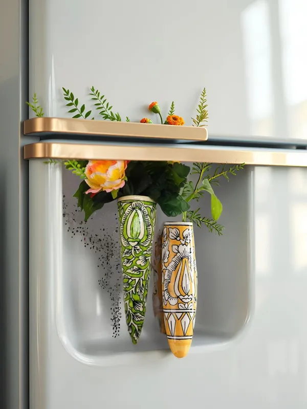 Kraftlik_Handicrafts_Ceramic_Pottery_Style_Cone_Planter_for_Home_Balcony_and_Living_Room_|_Flower_Vase_Planter_Floral_Cones_Decorative_Wall_Hanging_Planter_Pots_((Oval_and_Cone)_Yellow-Green