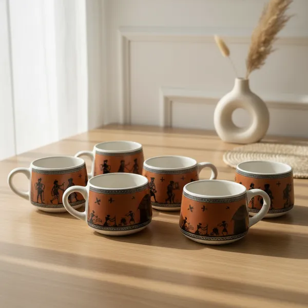 Kraftlik_Handicrafts_Ceramic_Tea_Cup_Set_of_6_(200_ml)_|_Clock_Print_Chai_Cups_|_Microwave_&_Dishwasher_Safe_|_Tea_&_Coffee_Cups_for_Home,_Office_&_Gifting_(Madhubani_Series_Red)