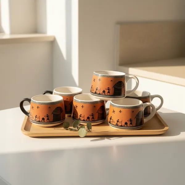 Kraftlik_Handicrafts_Ceramic_Tea_Cup_Set_of_6_(200_ml)_|_Clock_Print_Chai_Cups_|_Microwave_&_Dishwasher_Safe_|_Tea_&_Coffee_Cups_for_Home,_Office_&_Gifting_(Madhubani_Series_Red)