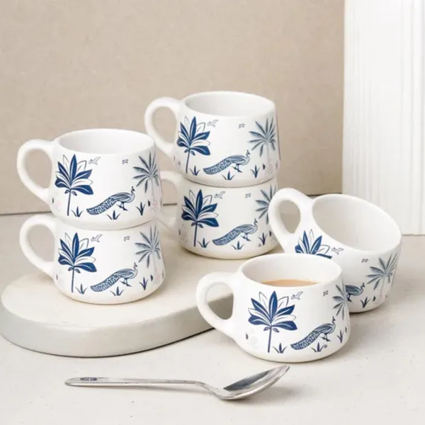 Kraftlik_Handicrafts_Ceramic_Tea_Cup_Set_of_6_(200_ml)_|_Clock_Print_Chai_Cups_|_Microwave_&_Dishwasher_Safe_|_Tea_&_Coffee_Cups_for_Home,_Office_&_Gifting_(Nature_Series_Blue_Series)