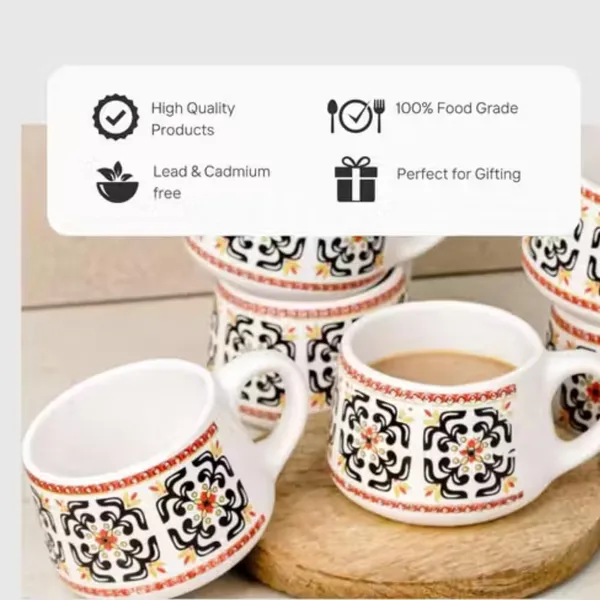 Kraftlik_Handicrafts_Ceramic_Tea_Cup_Set_of_6_(200_ml)_|_Clock_Print_Chai_Cups_|_Microwave_&_Dishwasher_Safe_|_Tea_&_Coffee_Cups_for_Home,_Office_&_Gifting_(Red_Carpet_Series)